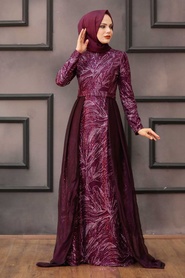 Fuchsia- Tesettürlü Abiye Elbise - Robes de Soirée Hijab 196711F - Thumbnail