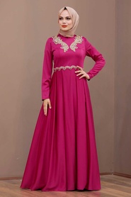 Fuchsia - Tesettürlü Abiye Elbise - Robes de Soirée Hijab 37330F - Thumbnail