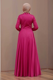 Fuchsia - Tesettürlü Abiye Elbise - Robes de Soirée Hijab 37330F - Thumbnail