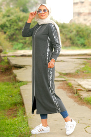 Fumé - Nayla Collection - Abaya Turque Hijab 3002FU - Thumbnail