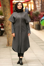 Fumé - Nayla Collection - Manteau Hijab 24601FU - Thumbnail