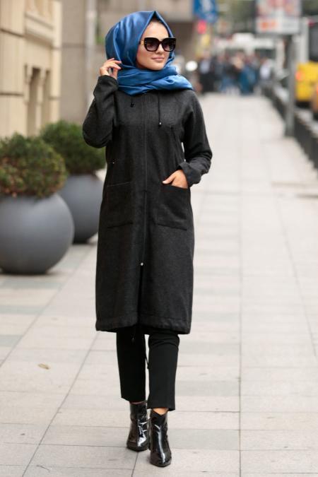 Fumé-Nayla Collection - Manteau Hijab 2484FU - 1