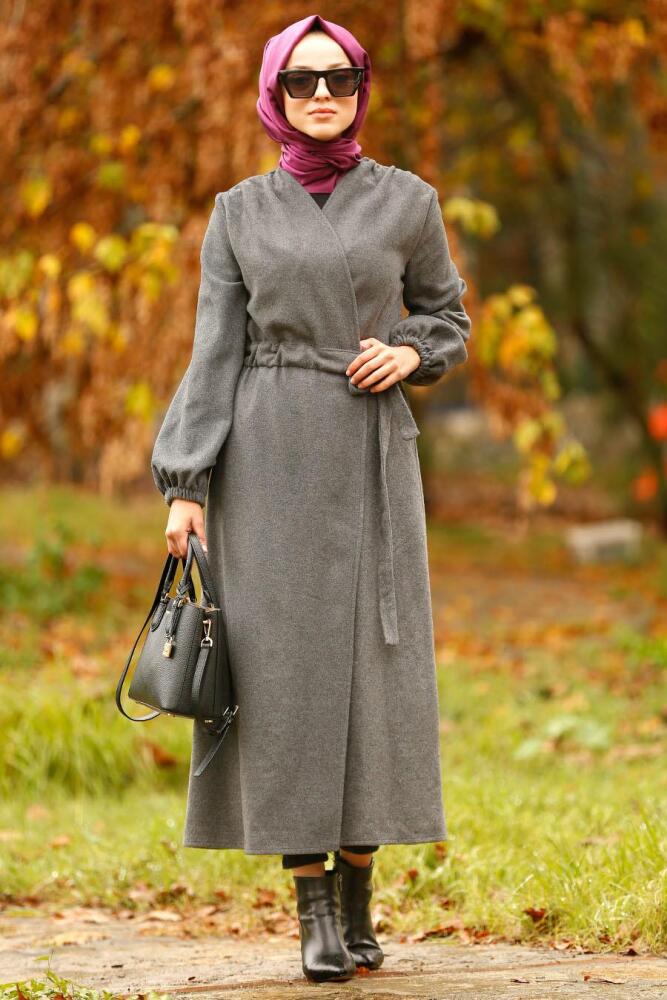 Fumé-Nayla Collection - Manteau Hijab 5409FU - 1