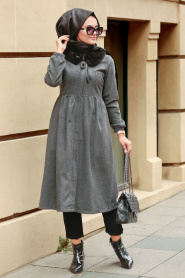 Fumé-Nayla Collection - Manteau Hijab 9081FU - Thumbnail