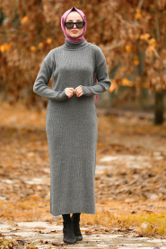 Fumé - Nayla Collection - Robe En Tricot Hijab 2101FU - Thumbnail