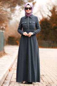 Fumé - Nayla Collection - Robe quotidienne Hijab 8347FU - Thumbnail