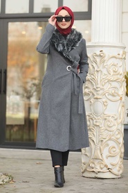 Fumé - Neva Style - Manteau Hijab - 5098FU - Thumbnail