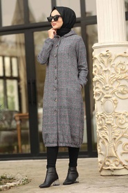 Fumé - Neva Style - Manteau Hijab - 55070FU - Thumbnail