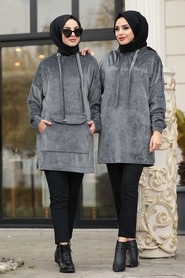 Fumé - Neva Style - Robe En Velours Tunique - 41441FU - Thumbnail