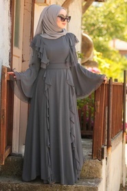 Fumé - Tesettürlü Abiye Elbise - Robe de Soirée Hijab - 3631FU - Thumbnail
