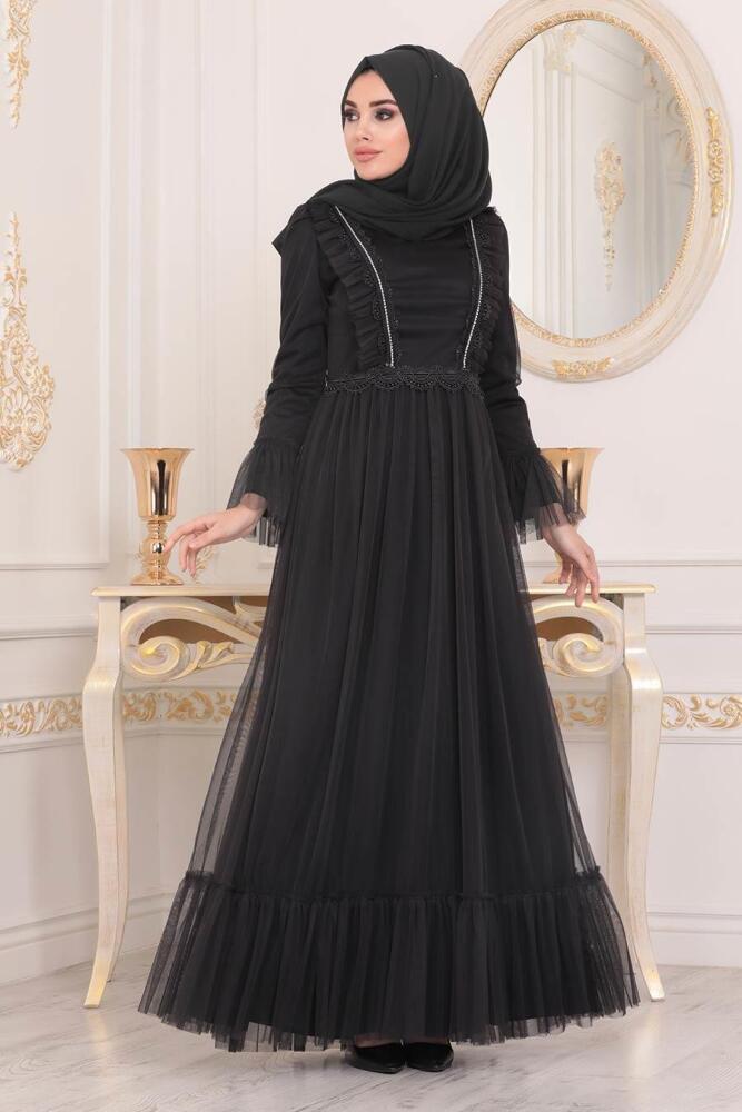 Fumé - Tesettürlü Abiye Elbise - Robe de Soirée Hijab - 38980FU - 1