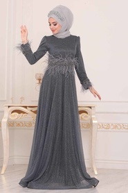 Fumé - Tesettürlü Abiye Elbise - Robe de Soirée Hijab - 3934FU - Thumbnail