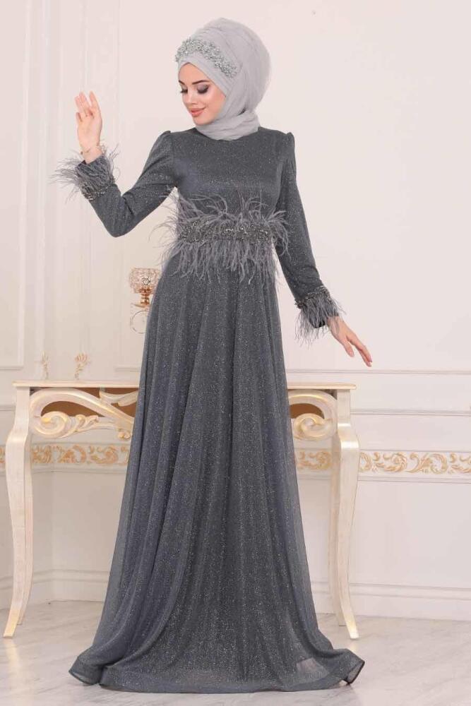 Fumé - Tesettürlü Abiye Elbise - Robe de Soirée Hijab - 3934FU - 1