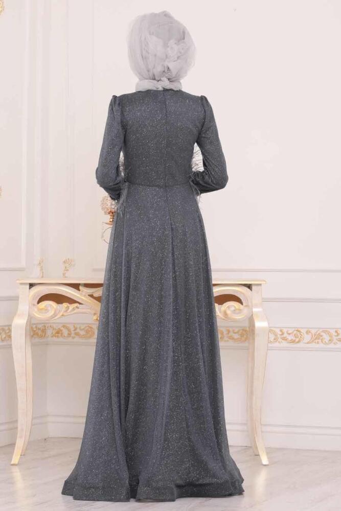 Fumé - Tesettürlü Abiye Elbise - Robe de Soirée Hijab - 3934FU - 2