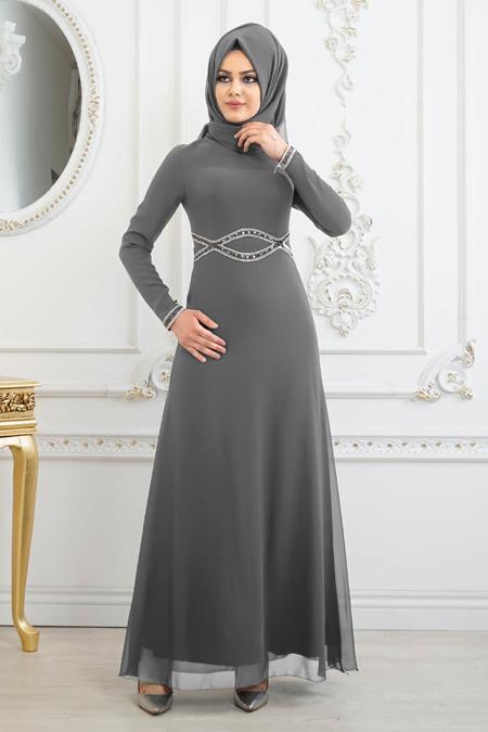 Fumé - Tesettürlü Abiye Elbise - Robes de Soirée 8094FU - 2