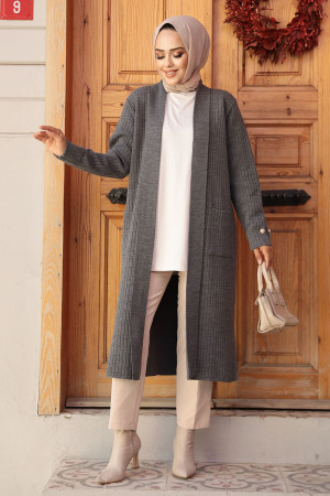 Füme Tesettür Triko Hırka 35531FU - NEVA STYLE