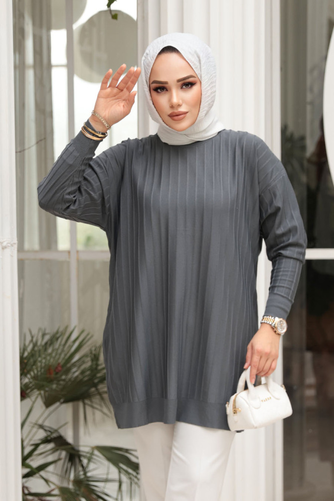 Füme Tesettür Triko Kazak Tunik 17210FU - 2