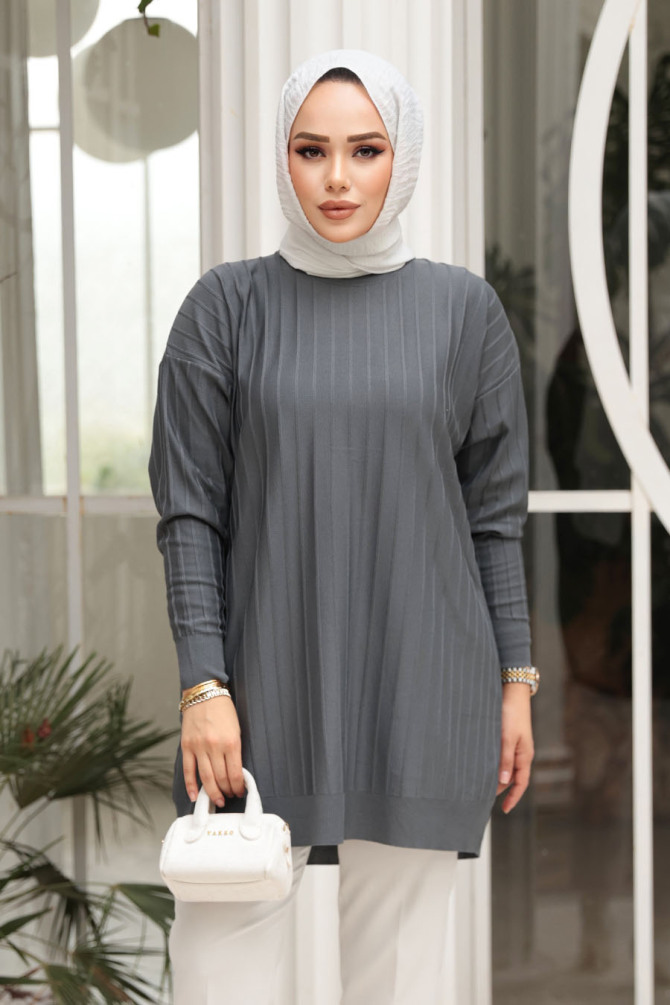 Füme Tesettür Triko Kazak Tunik 17210FU - 1