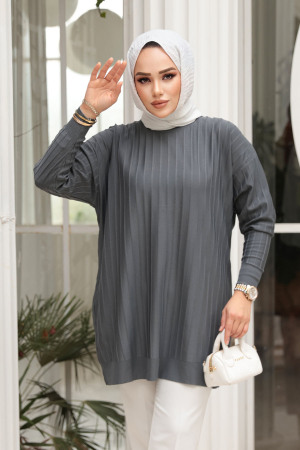 Füme Tesettür Triko Kazak Tunik 17210FU - 2