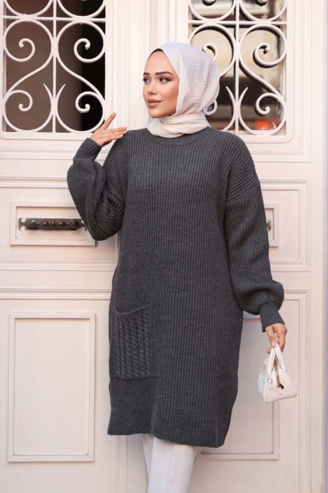 Füme Tesettür Triko Kazak Tunik 27501FU - 2