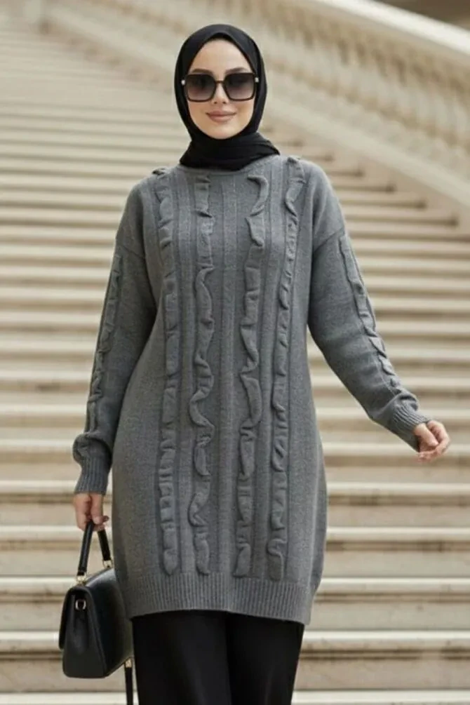 Füme Tesettür Triko Kazak Tunik 87703FU - 1