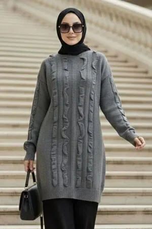 Füme Tesettür Triko Kazak Tunik 87703FU 