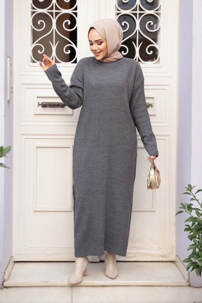 Füme Triko Tesettür Elbise 27504FU - 3