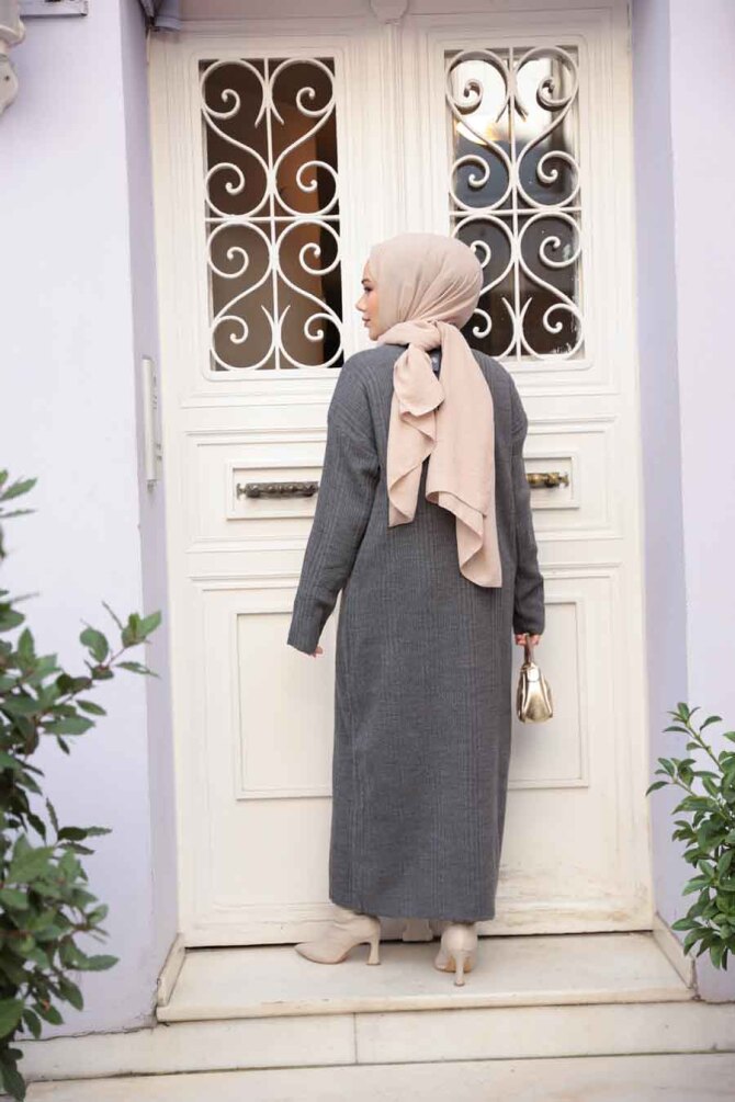 Füme Triko Tesettür Elbise 27504FU - 4