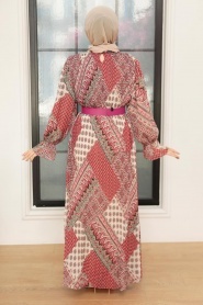 Fushia Hijab Dress 23402F - Thumbnail