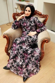 Fushia Hijab Dress 279014F - Thumbnail