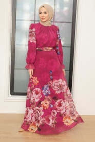 Fushia Hijab Dress 35461F - Thumbnail