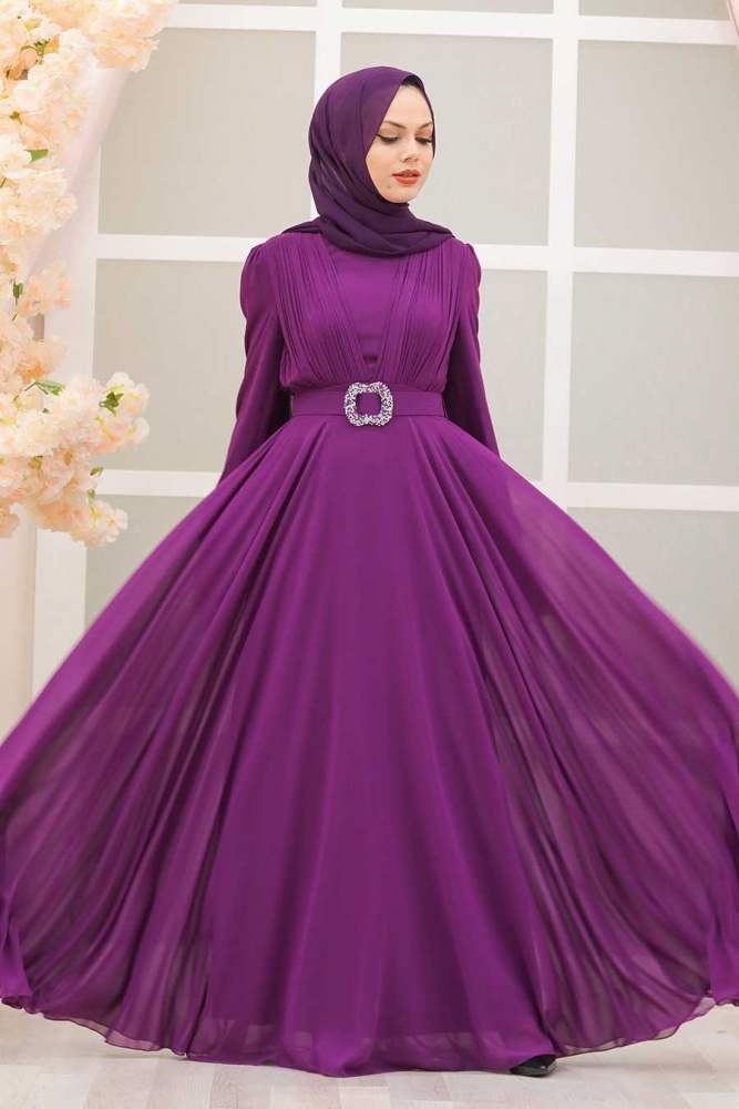 Neva Style - Modern Fushia Hijab Evening Dress 27690F - 2