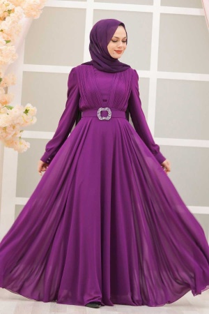 Neva Style - Modern Fushia Hijab Evening Dress 27690F - 3