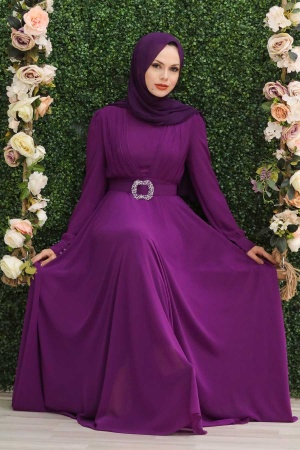 Neva Style - Modern Fushia Hijab Evening Dress 27690F - 1