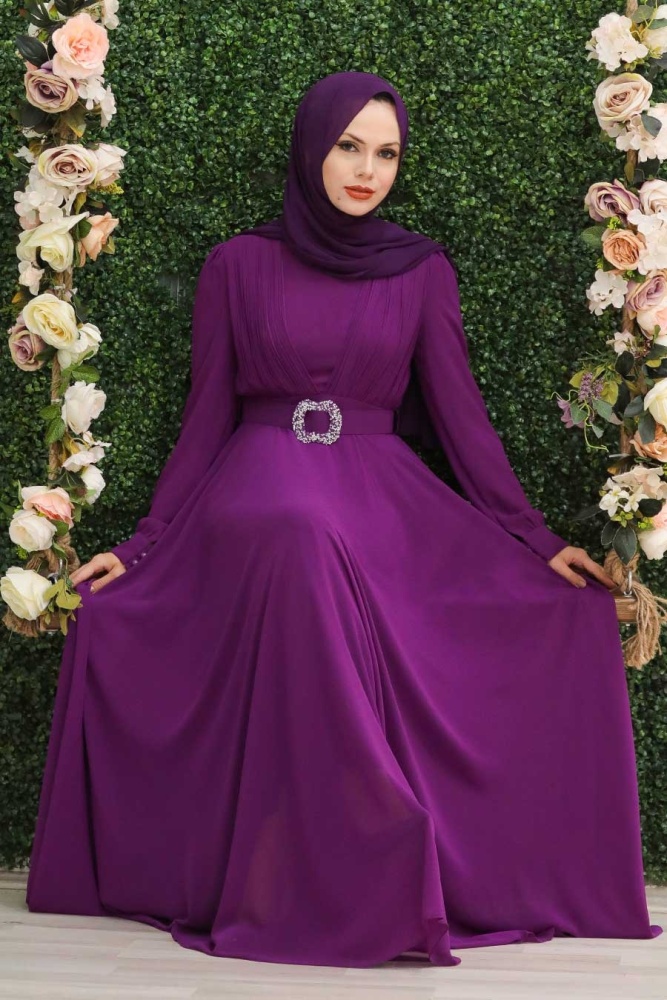 Neva Style - Modern Fushia Hijab Evening Dress 27690F - 1