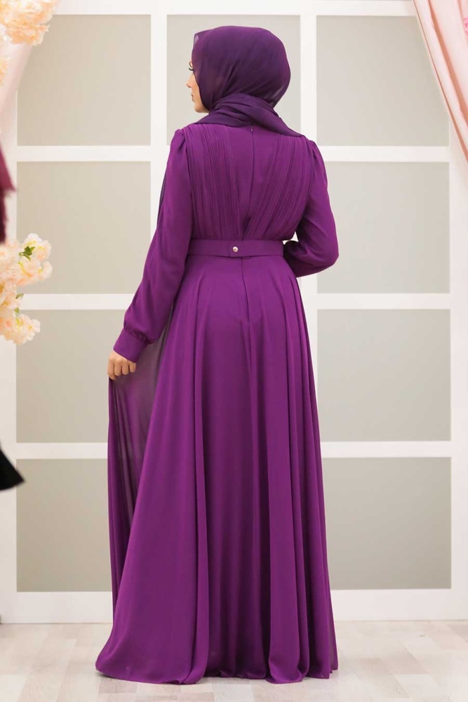 Neva Style - Modern Fushia Hijab Evening Dress 27690F - 4