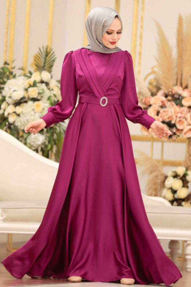 Neva Style - Satin Fushia Muslim Fashion Wedding Dress 31290F - 2