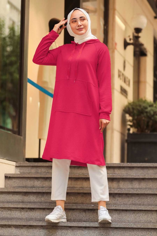 Fushia Hijab Sweatshirt & Tunic 16030F - 1