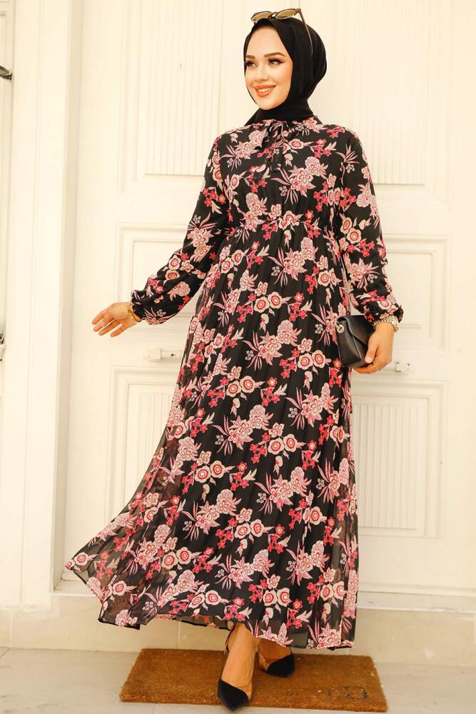 Fushia Modest Floral Dress 50358F - 2