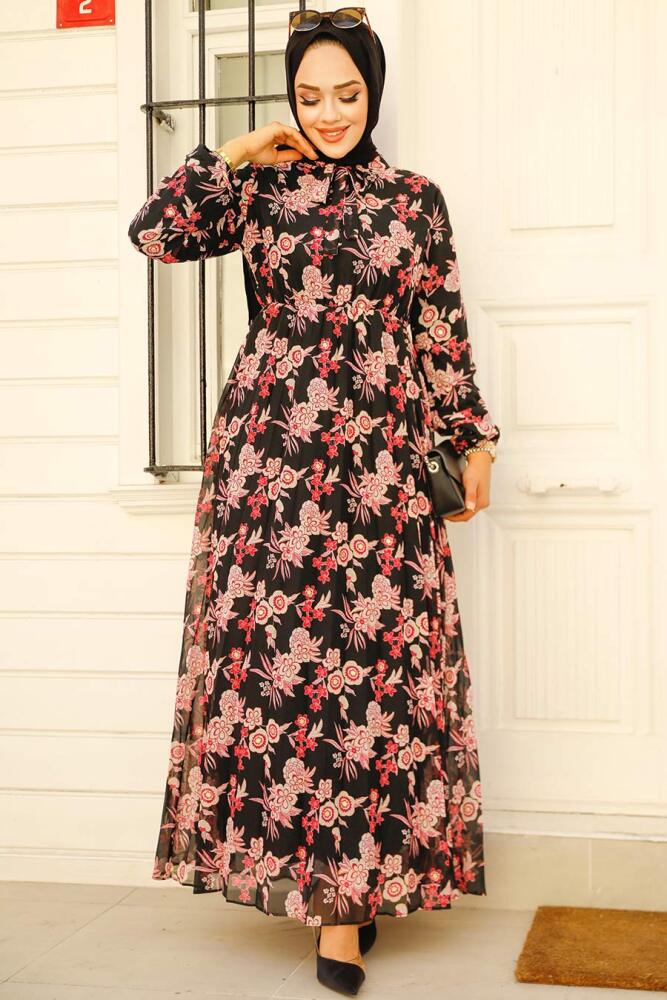 Fushia Modest Floral Dress 50358F - 3