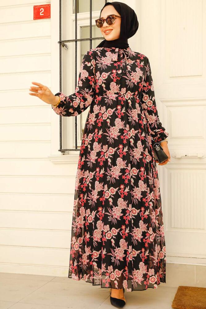 Fushia Modest Floral Dress 50358F - 1
