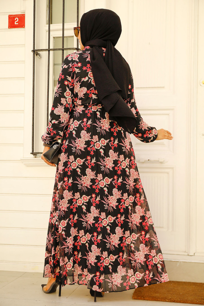 Fushia Modest Floral Dress 50358F - 4
