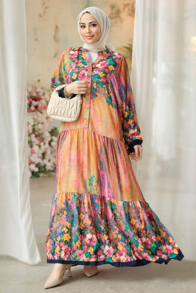 Fushia Modest Floral Long Dress 18235F - 3