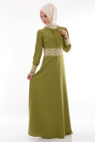 FY Collection - Dantel Detaylı Yeşil Tesettür Elbise 5049 - Thumbnail
