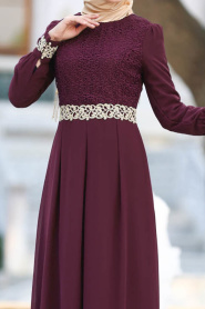 FY Collection - Lace Detailed Plum Color Dress 51983-01MU - Thumbnail