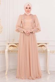 Gold Hijab Evening Dress 21521GOLD - Thumbnail