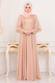 Gold Hijab Evening Dress 21521GOLD - Thumbnail