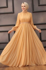 Neva Style - Stylish Gold Muslim Evening Gown 21680GOLD - Thumbnail