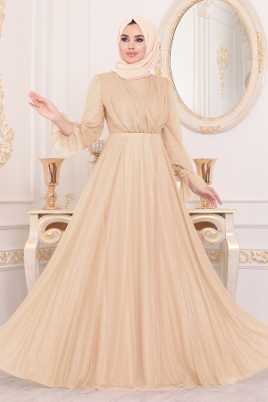 Neva Style - Plus Size Gold Hijab Engagement Dress 22202GOLD - 1