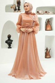 Gold Hijab Evening Dress 22310GOLD - Thumbnail